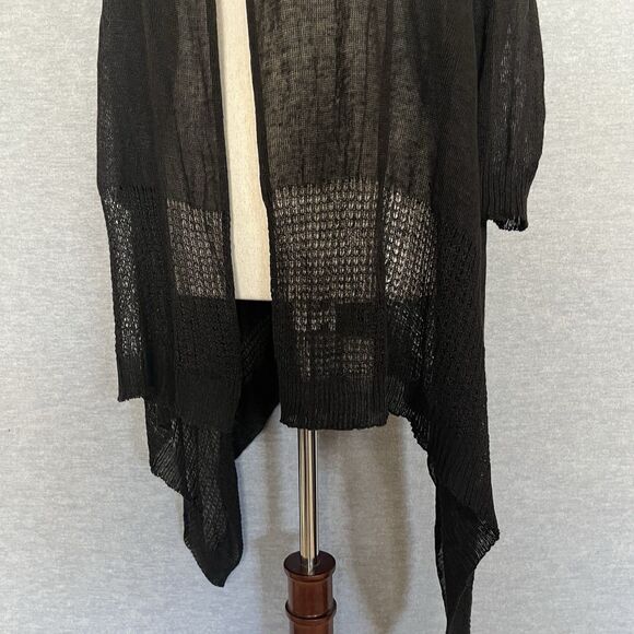 120% Lino Longline Cardigan Black Size S Sheer Open Gauzy Duster High Low Luxury - Picture 6 of 11